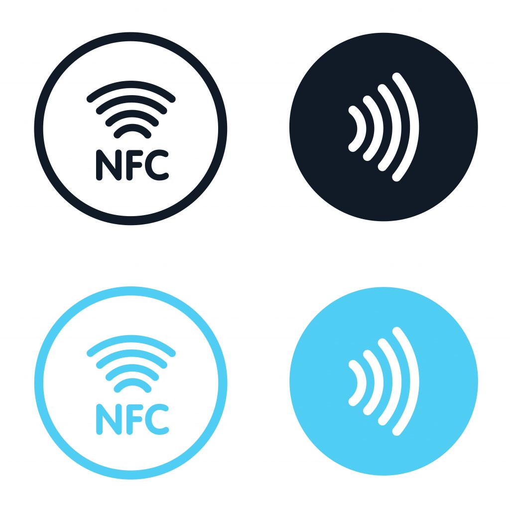 NFC-Symbolsatz. Kontaktloses drahtloses Münzzeichen-Logo.